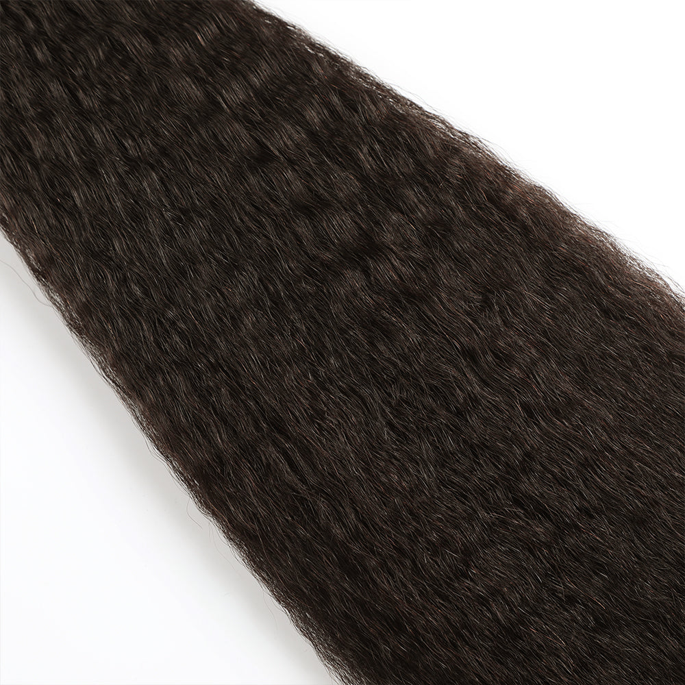Close-up of (#2) Darkest Brown Kinky Straight Invisible Tape Ins 20Pcs