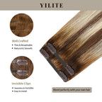 Clip In Hair Pads (2 Pieces) with Front View Thumbnail and Close-up of Clips (#P6/613/T4) 