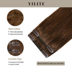 Clip In Hair Pads (2 Pieces) with Front View Thumbnail and Close-up of Clips (#4) Chocolate Brown
