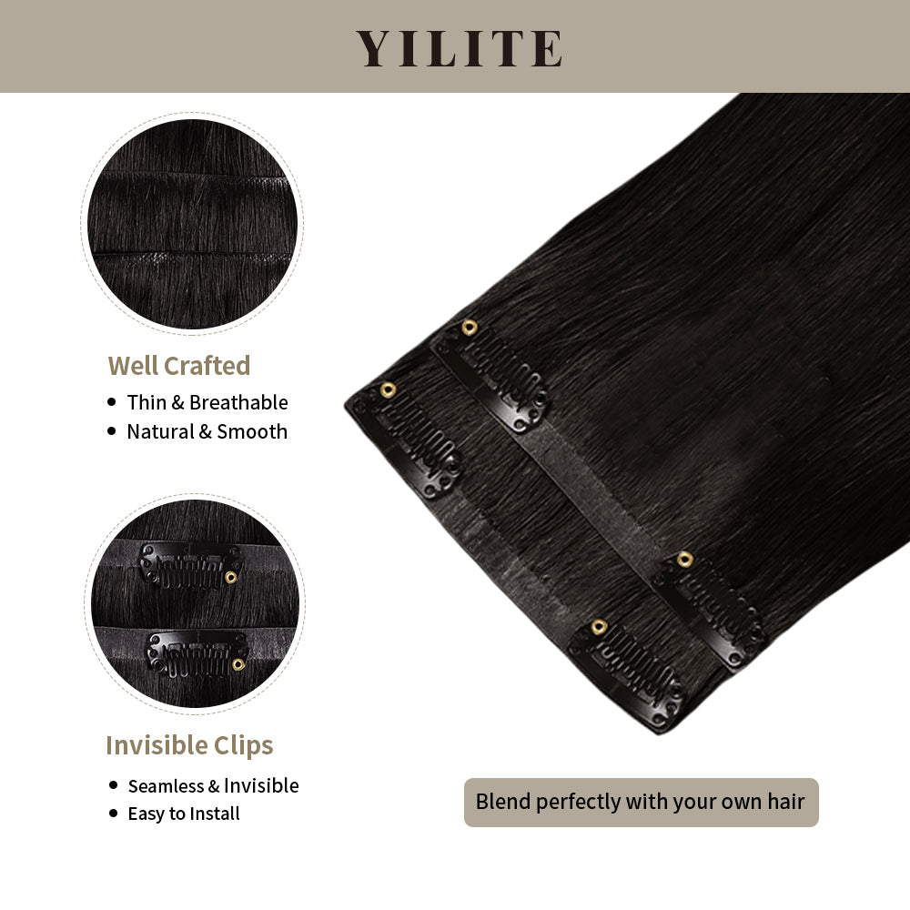 Clip In Hair Pads (2 Pieces) with Front View Thumbnail and Close-up of Clips (#1B) Natural Black