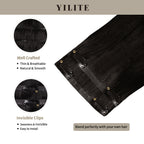 Clip In Hair Pads (2 Pieces) with Front View Thumbnail and Close-up of Clips (#1B) Natural Black