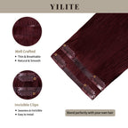 Clip In Hair Pads (2 Pieces) with Front View Thumbnail and Close-up of Clips (#99J) Burgundy