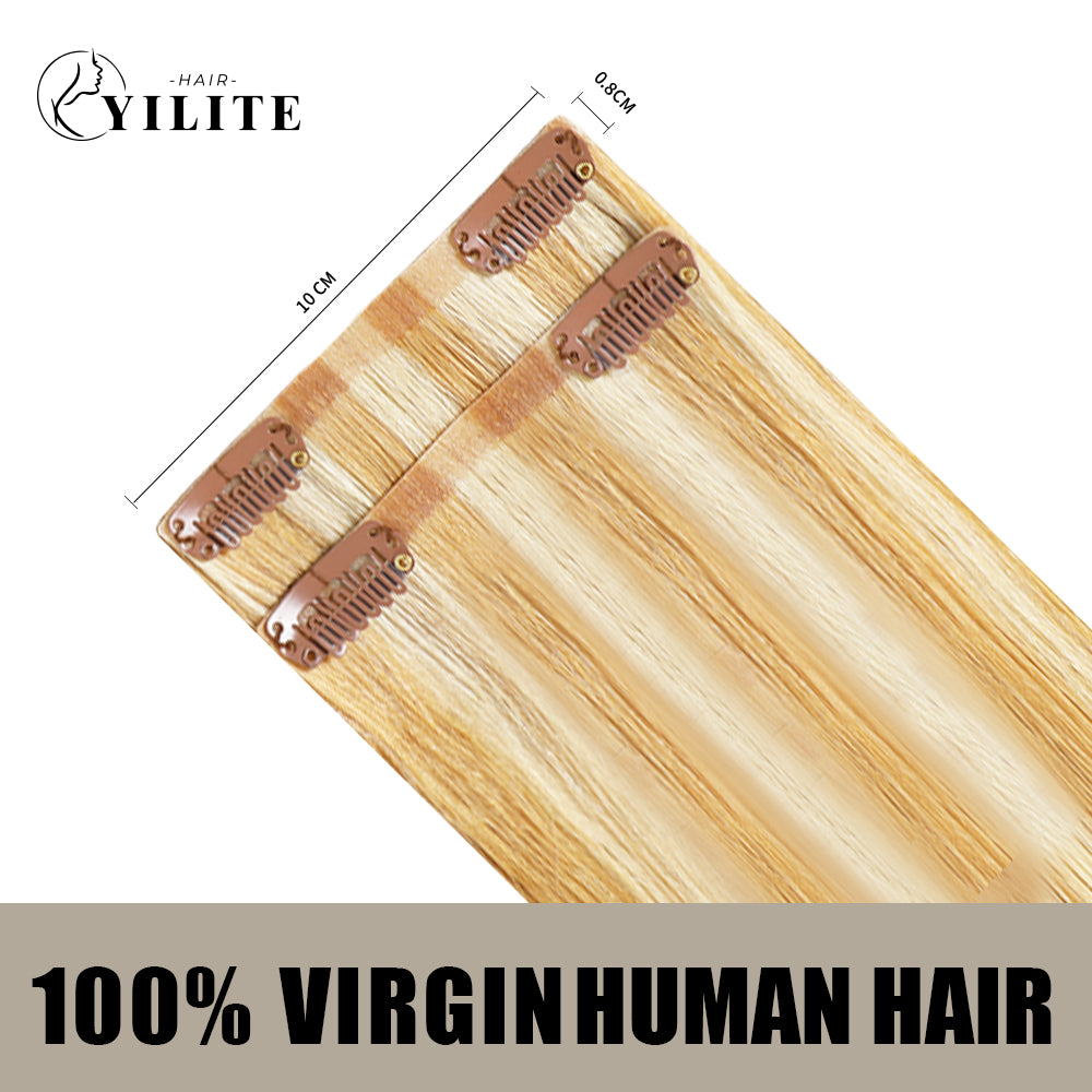 Back View of 2 Clip In Hair Pads with 2 Clips Each, 100% Virgin Human Hair In Color (#P27/613) 