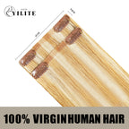 Back View of 2 Clip In Hair Pads with 2 Clips Each, 100% Virgin Human Hair In Color (#P27/613) 