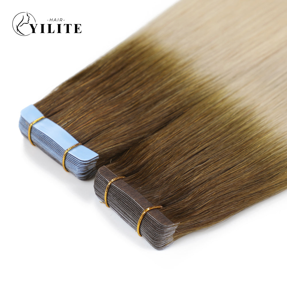 Narrow Seamless Invisible Mini Tape In Hair Extension Virgin Human Hair 20Pcs  (#T8/60)
