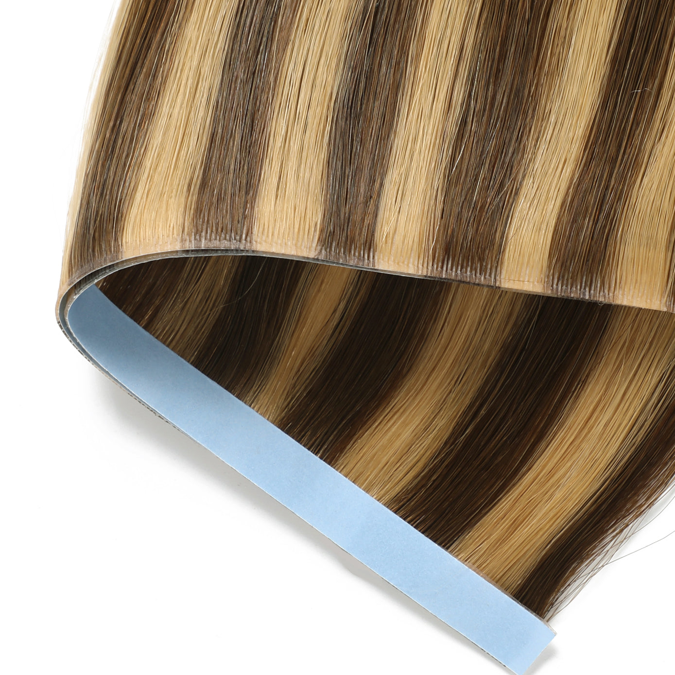 Zoomed View of (#P4/27) Caramel Blonde Balayage Tape Weft Hair Extensions