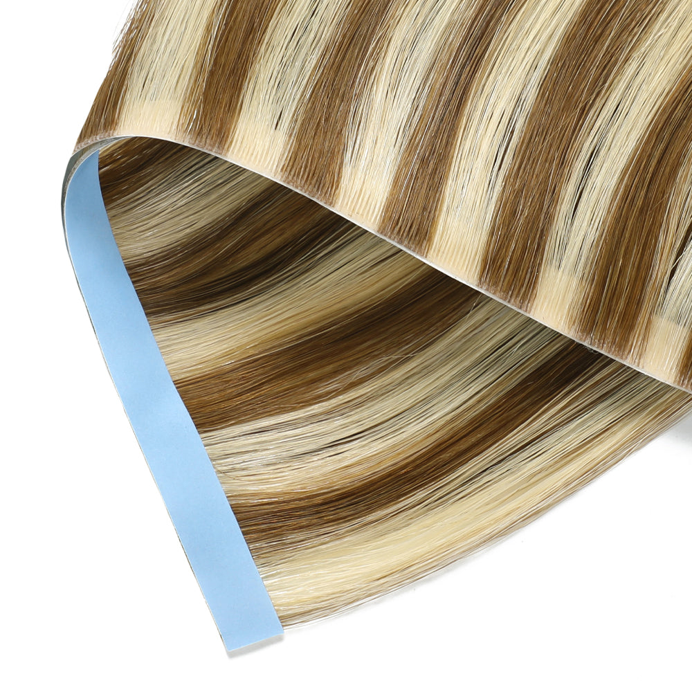 Zoomed View of (#P6/613) Chestnut Brown Balayage Tape Weft Hair Extensions