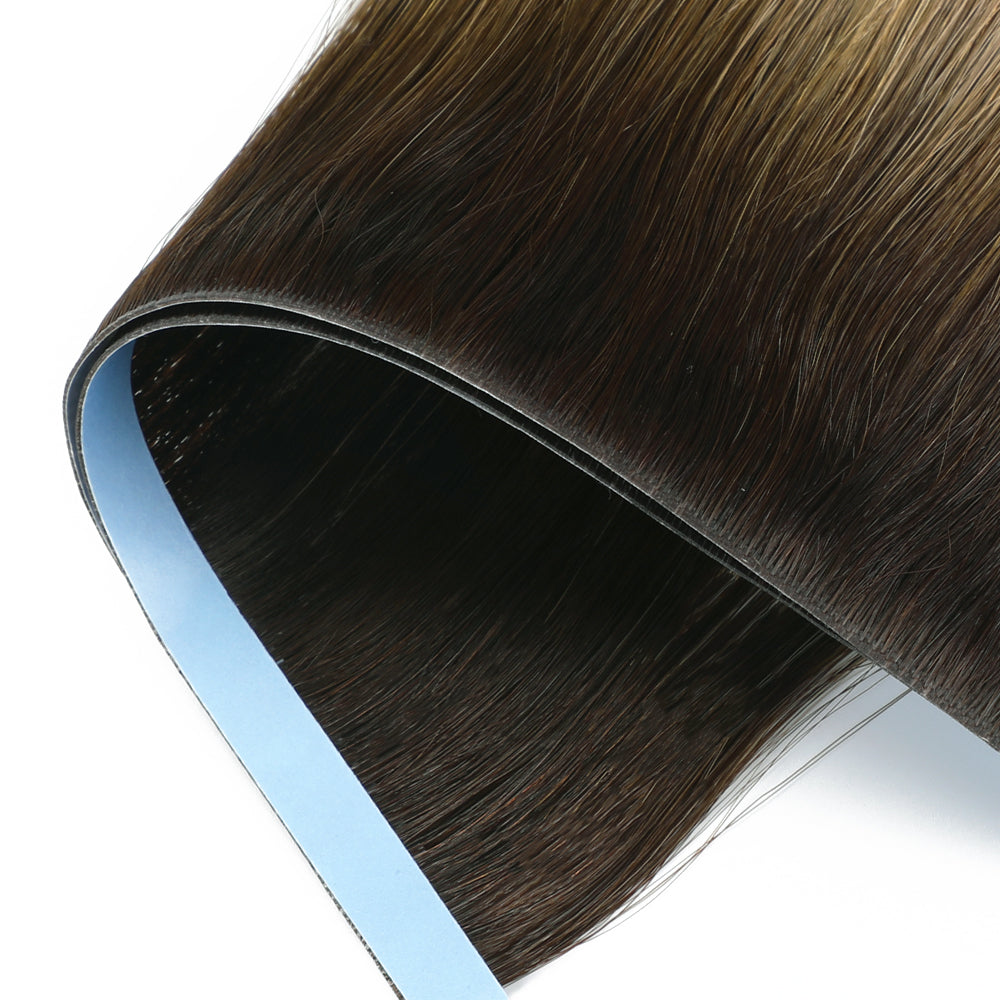 Zoomed View of (#T2/P18/60) Darkest Brown with Ash Blonde Balayage Tape Weft Hair Extensions