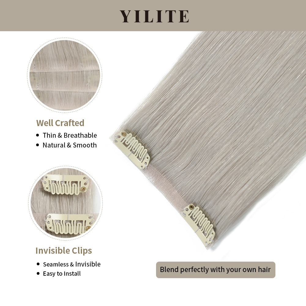 Clip In Hair Pads (2 Pieces) with Front View Thumbnail and Close-up of Clips Silver