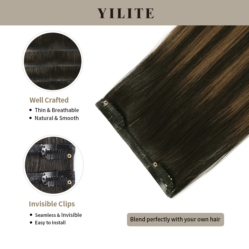 Clip In Hair Pads (2 Pieces) with Front View Thumbnail and Close-up of Clips (#P1B/6/T1B)