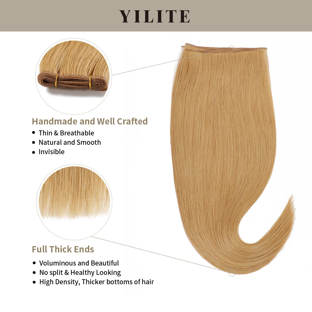 Close-up of (#27) Strawberry Blonde Genius Weft, High-Density, Naturally Seamless