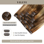 Close-up of (#P6/613/T4) Brown to Blonde Balayage Classic Clip Ins