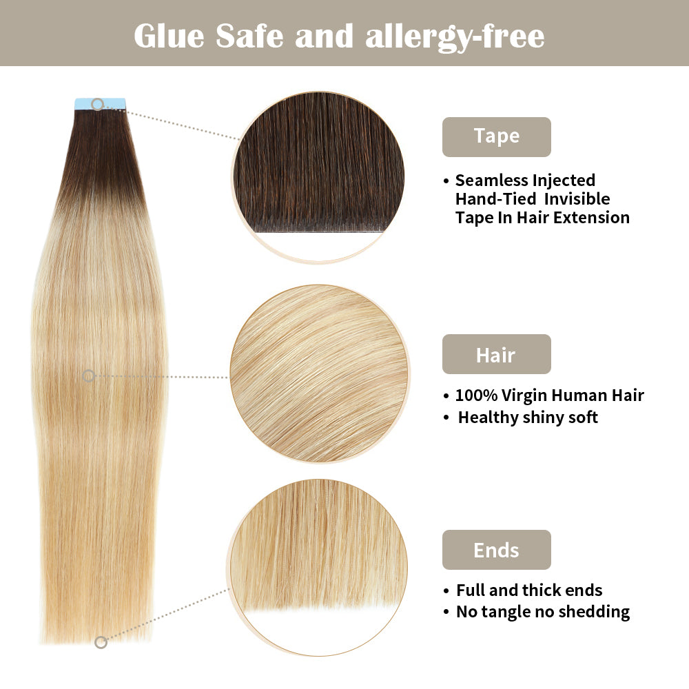 YiliteVip (#T2/P18/613) Darkest Brown with Blonde Balayage Invisible Tape In Extensions 20Pcs