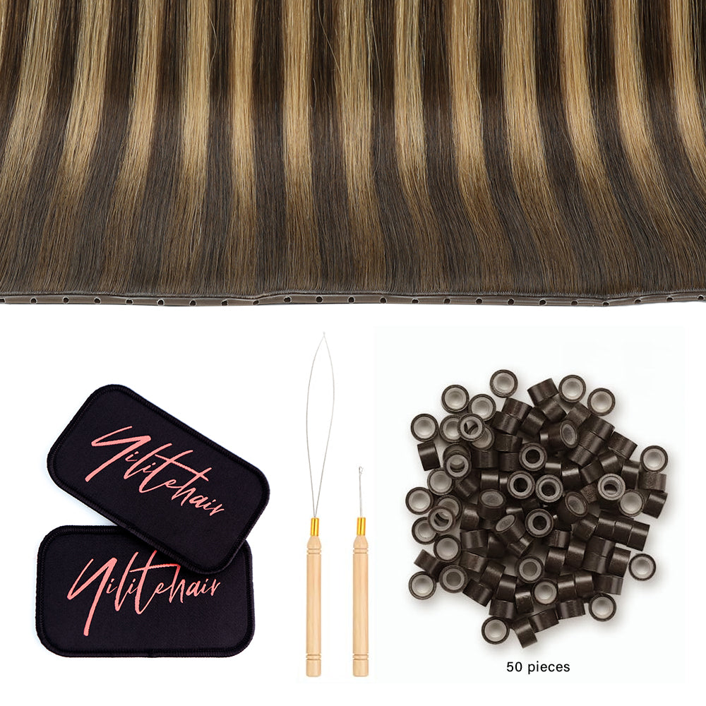 YiliteVip (#P4/27/T4) Chocolate Brown to Caramel Blonde Butterfly Weft Hair Extensions
