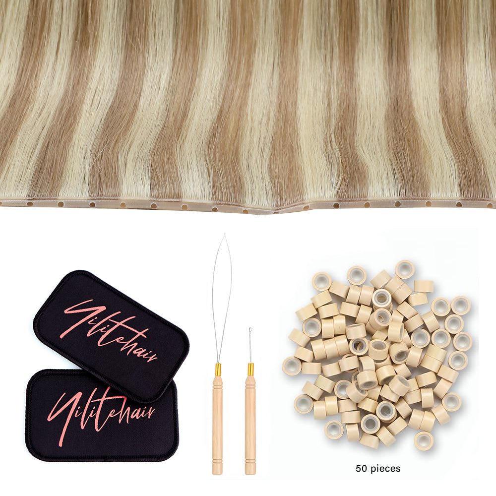 YiliteVip (#P18/613) Ash Blonde Highlights Butterfly Weft Hair Extensions