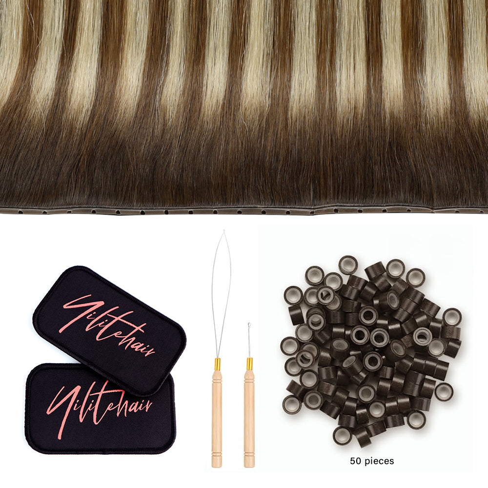 YiliteVip (#P6/613/T4) Brown to Blonde Balayage Butterfly Weft Hair Extensions