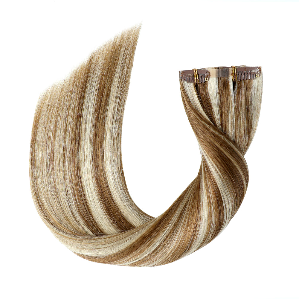 YiliteVip (#P8/60) Light Brown with Blonde Balayage Seamless Clip Ins 7Pcs
