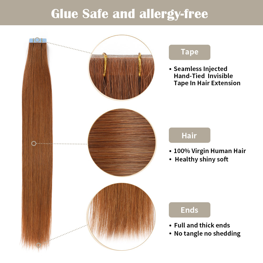YiliteVip (#33) Dark Auburn Invisible Tape In Extensions 20Pcs