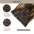 Seamless Clip Ins 7Pcs with Front View Thumbnail and Close-Up of Clips (#P4/27/T4) 