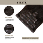 Seamless Clip Ins 7Pcs with Front View Thumbnail and Close-Up of Clips (#2) Darkest Brown
