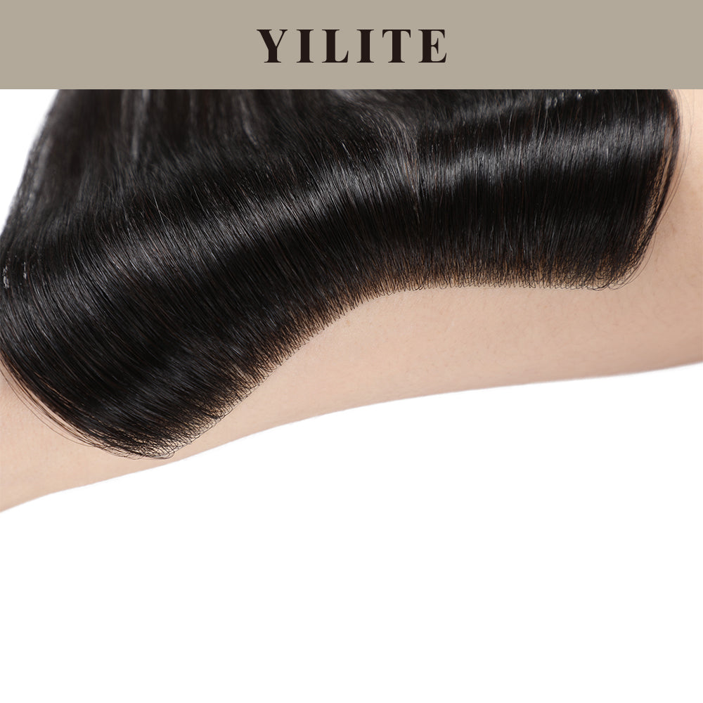 Demonstration of the invisible effect of seamless hair patches on the arms (Natural black)
