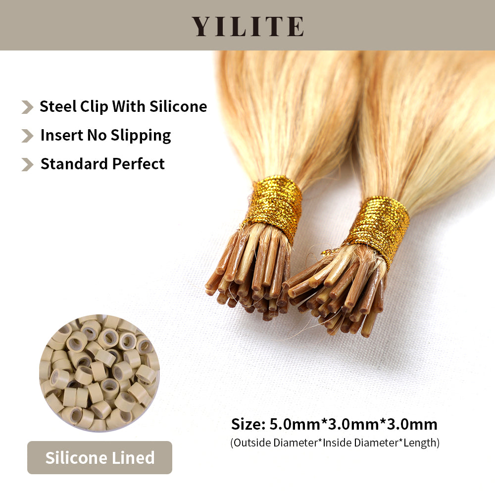 (#P27/613) I Tip Extensions Shown with Silicone-Lined Beads for Illustration (5.0×3.0×3.0mm)