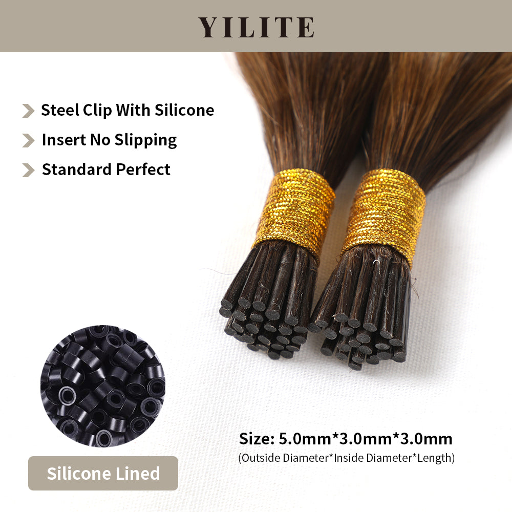 (#P4/27/T4) U Tip Hair Extensions Shown with Silicone-Lined Beads for Illustration (5.0×3.0×3.0mm)
