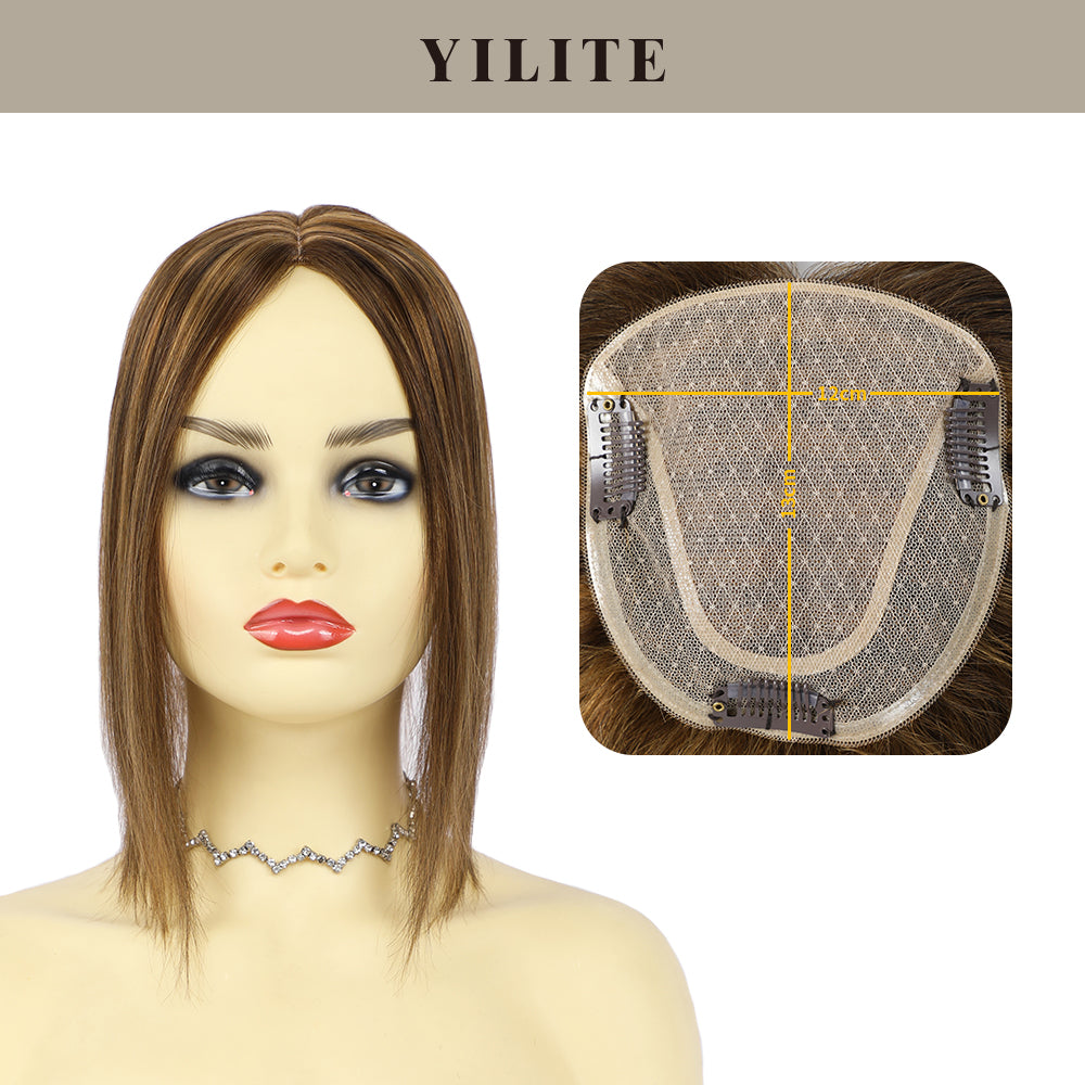 (#P10/4) Golden Brown Chocolate Brown Hair Toppers with 12×13 Mono Silk Base