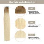 YiliteVip (#T8/60) Light Brown to Platinum Blonde Invisible Tape In Extensions 20Pcs
