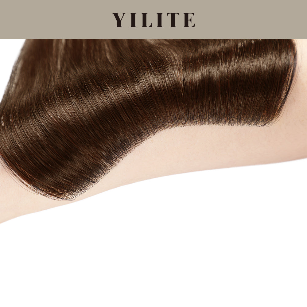 Demonstration of the invisible effect of seamless hair patches on the arms (#4 Dark Brown)