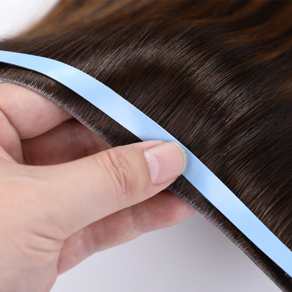 Zoomed View of (#P2/6/T2) Darkest Brown Balayage Tape Weft Hair Extensions