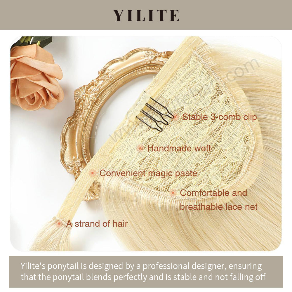 Close-Up Showing Details of (#60) Platinum Blonde Wrap Around Ponytail Extension 