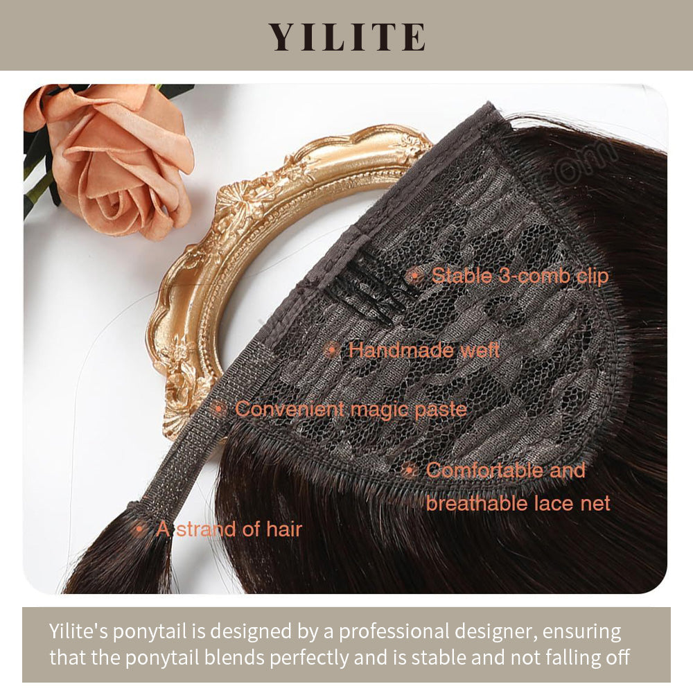 Close-Up Showing Details of (#2) Darkest Brown Wrap Around Ponytail Extension 