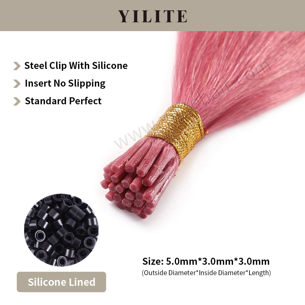 Hot Pink I Tip Extensions Shown with Silicone-Lined Beads for Illustration (5.0×3.0×3.0mm)