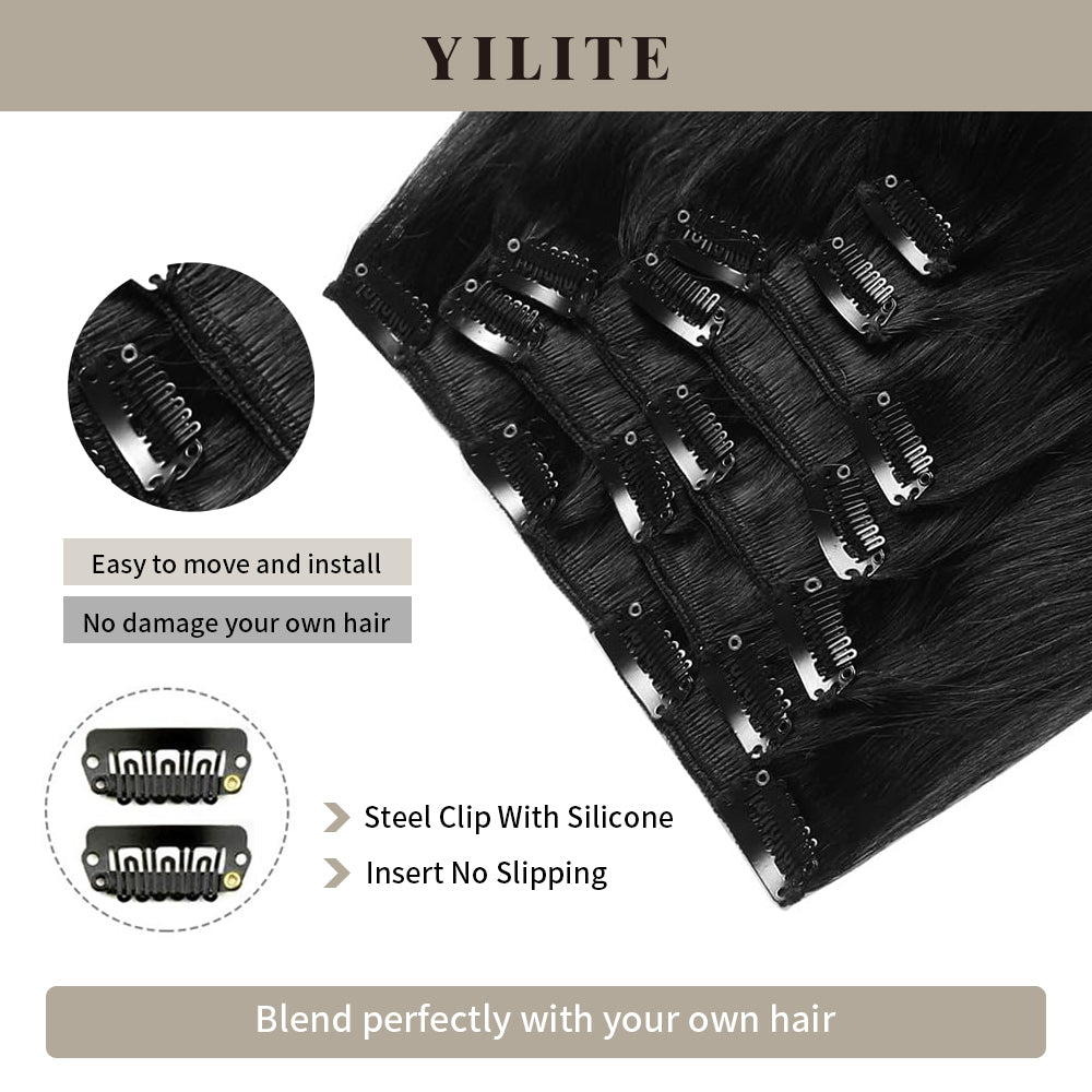 Close-up of (#1) Jet Black Classic Clip Ins