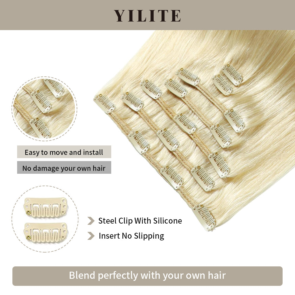 Close-up of (#60) Platinum Blonde Classic Clip Ins