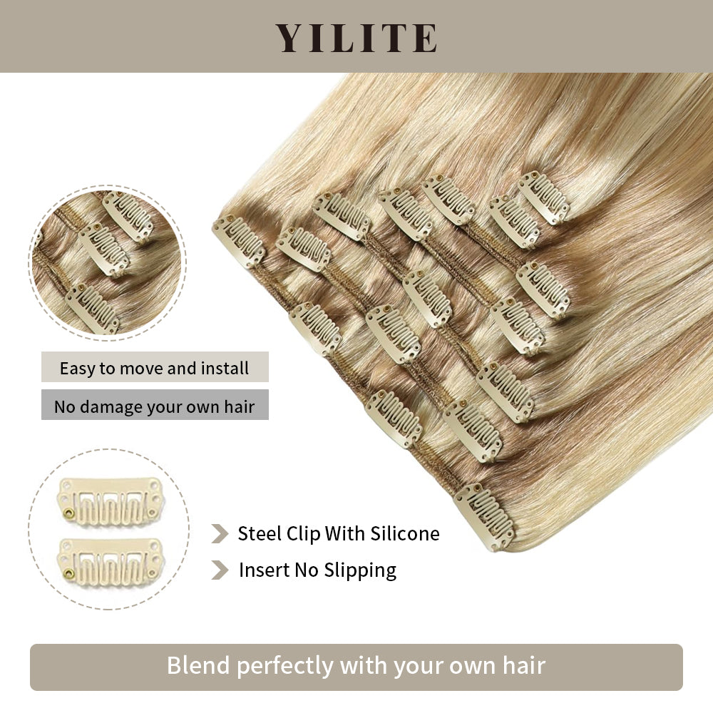 Close-up of (#P18/613) Ash Blonde Highlights Classic Clip Ins