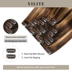 Close-up of (#P4/27/T4) Chocolate Brown to Caramel Blonde Classic Clip Ins