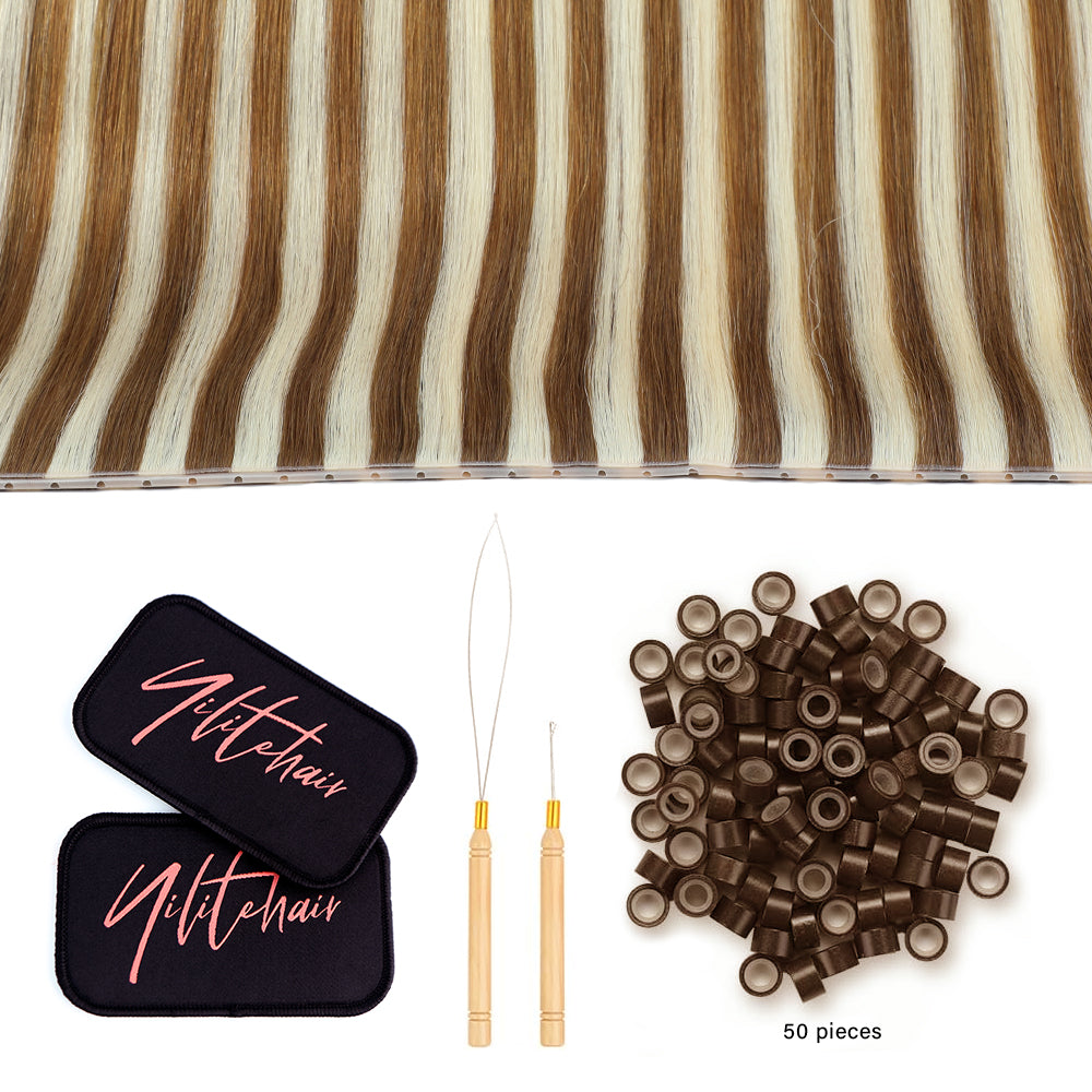 YiliteVip (#P8/60) Light Brown with Blonde Balayage Butterfly Weft Hair Extensions