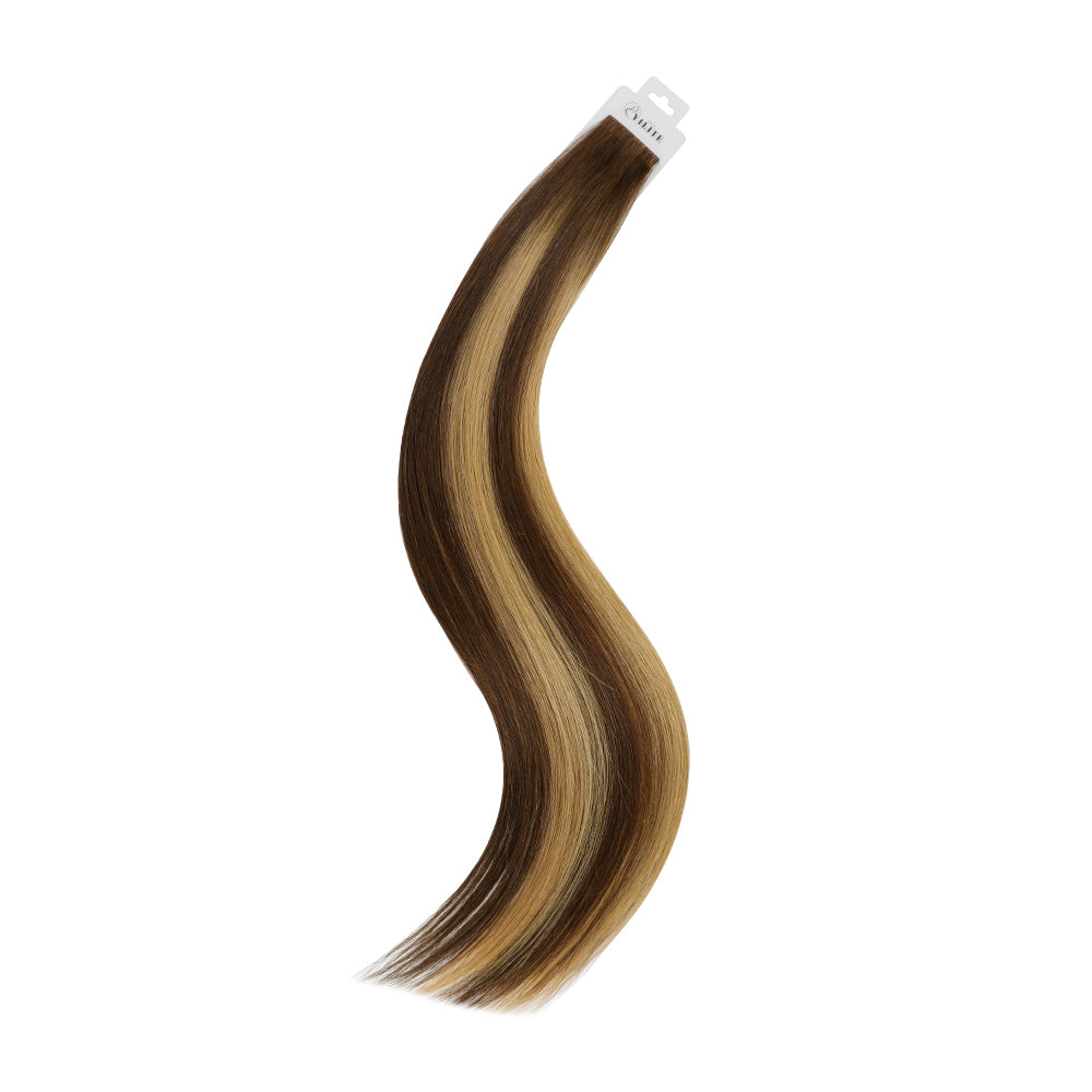 YiliteVip (#P4/27/T4) Chocolate Brown to Caramel Blonde Invisible Tape In Extensions 20Pcs