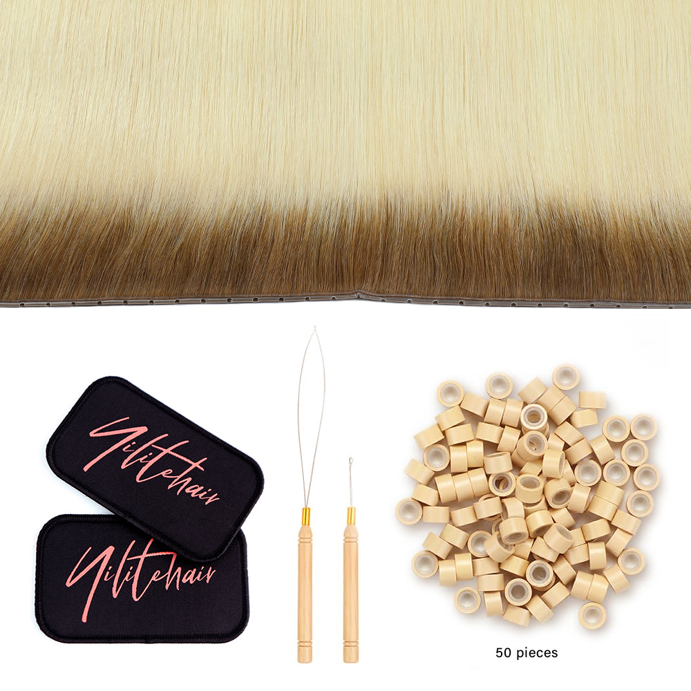 YiliteVip (#T8/60) Light Brown to Platinum Blonde Butterfly Weft Hair Extensions