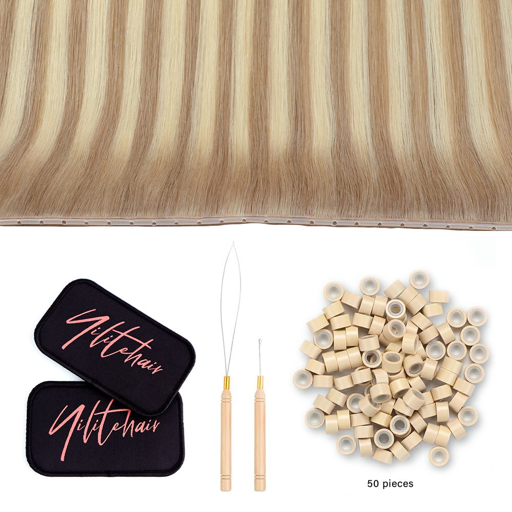 YiliteVip (#T18/P18/613) Ash Blonde Balayage Butterfly Weft Hair Extensions