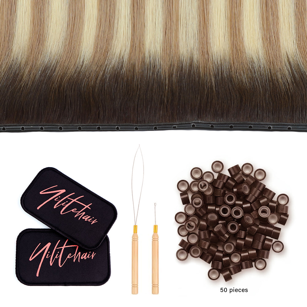 YiliteVip (#T2/P18/60) Darkest Brown with Ash Blonde Balayage Butterfly Weft Hair Extensions