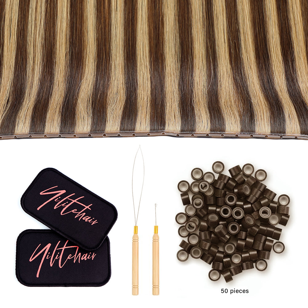 YiliteVip (#P4/27) Caramel Blonde Balayage Butterfly Weft Hair Extensions