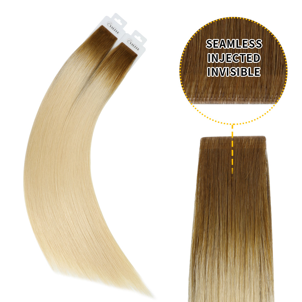 YiliteVip (#T8/60) Light Brown to Platinum Blonde Invisible Tape In Extensions 20Pcs