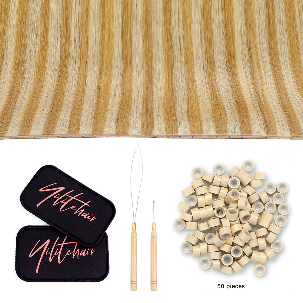 YiliteVip (#P27/613) Strawberry Blonde Bleach Blonde Butterfly Weft Hair Extensions