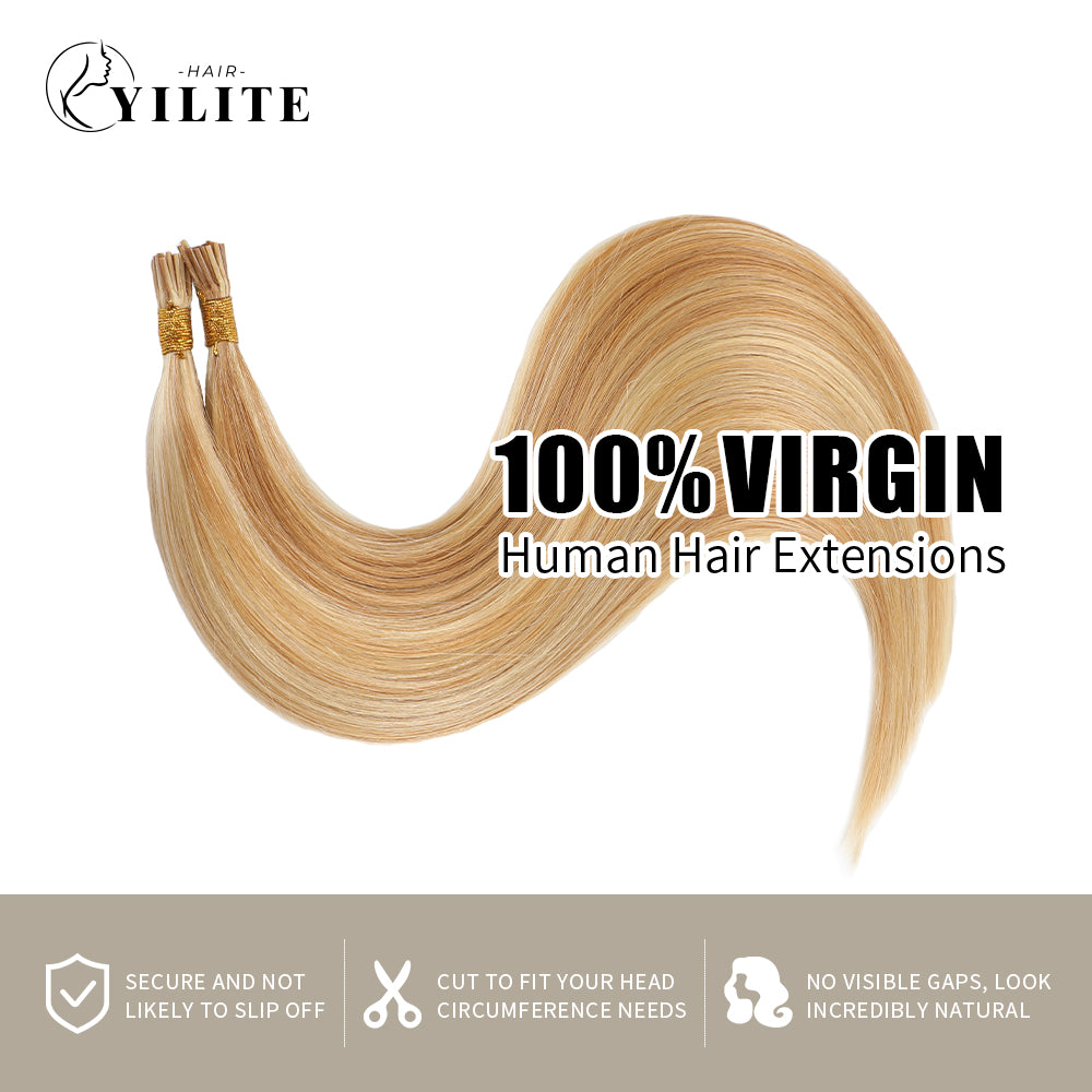 (#P27/613) Strawberry Blonde Bleach Blonde I Tip Extensions 100% Virgin Human Hair 