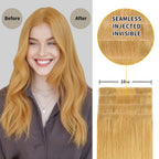 Before and After Wearing (#27) Strawberry Blonde Seamless Clip In Hair Pads, 10cm Wide Piece 