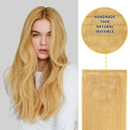 Model Wearing Seamless Clip Ins 7Pcs 16 Clips (#27) Strawberry Blonde