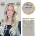 Before and After Wearing Silver Seamless Clip In Hair Pads, 10cm Wide Piece